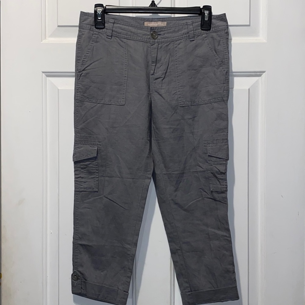 Banana Republic Gray Martin Fit Linen Cuffed Capri